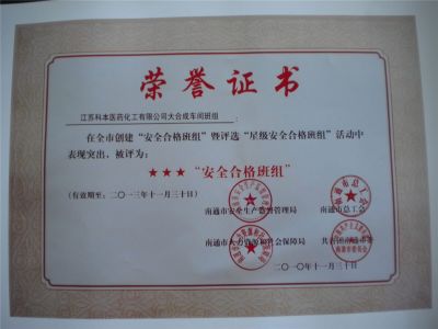 安全合格班組榮譽(yù)證書